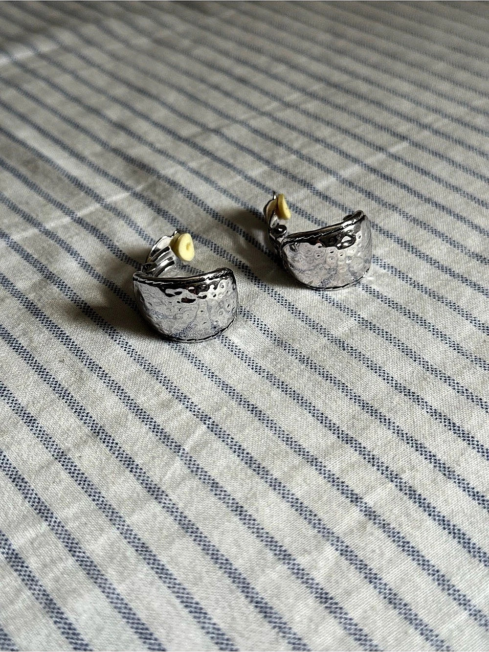 Vintage Silver Hammered Wide Half Hoop Clip-On Earrings